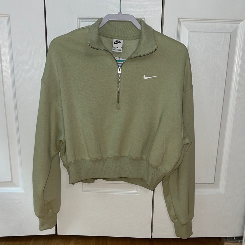 Nike Women's Sage Green Quarter-Zip Sweater